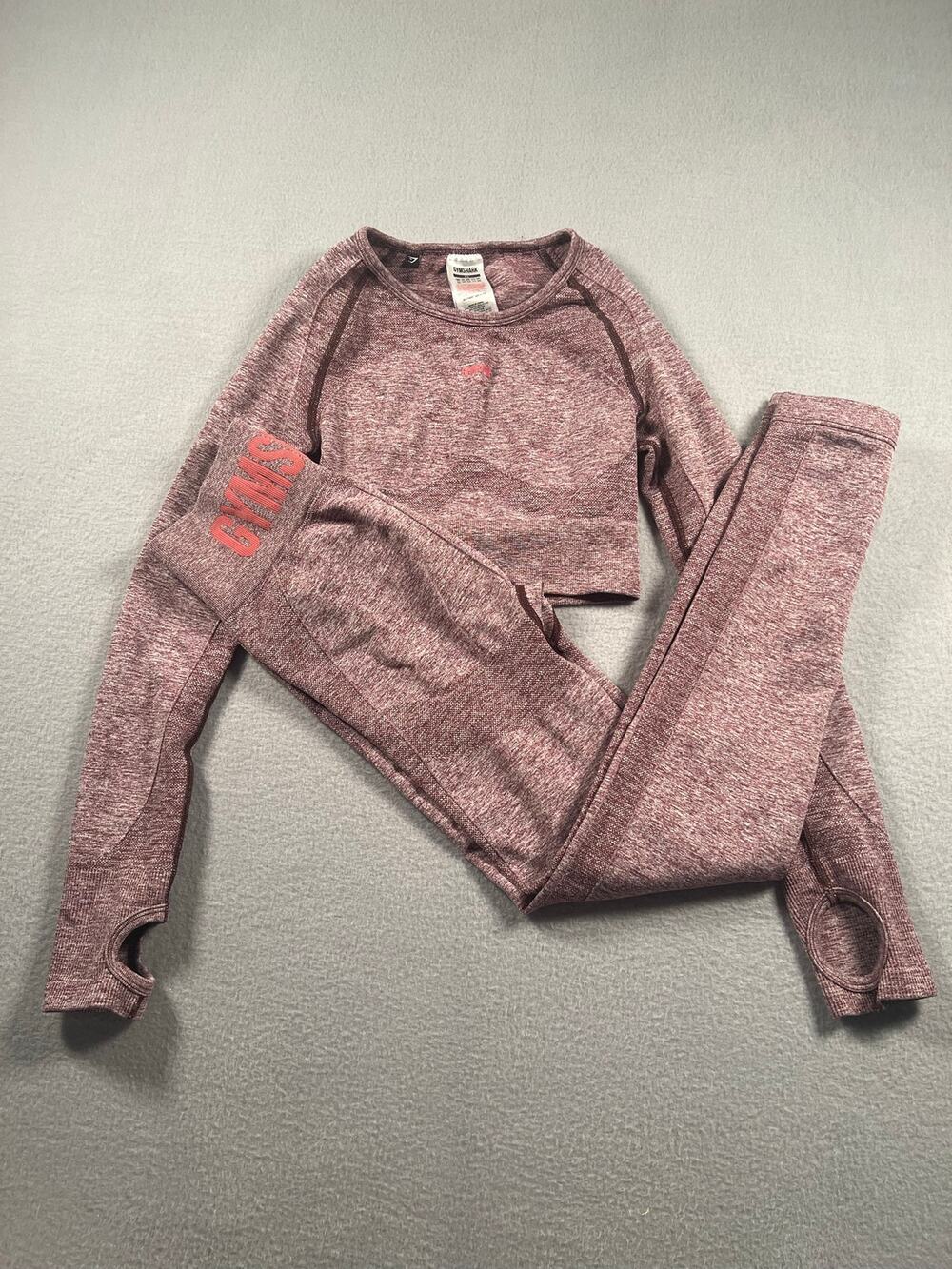 Gymshark Vital Seamless Pink Marl Crop Top & Leggings Set XS